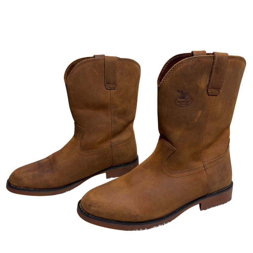 Georgia Boot Wellington Womens 8.5M  Brown Leather Pull On Western Boots Kids 7M
